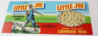Vintage Little Joe Black Crowder Peas Label Hohenwald Tenn