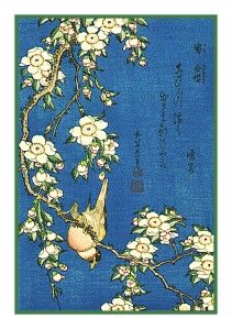 Japanese Hokusai Bullfinch Cherry Blossom Counted Cross Stitch Chart