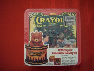 1992 CRAYOLA HOLIDAY TIN BEAR ORNAMENT 64 CRAYONS 1st in Series Never