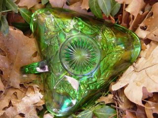 Vintage Carnival Glass Millersburg Holly Whirl nappy in green