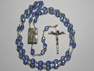 VINTAGE ESTATE LOURDES HOLY WATER RELIC CAPPED AB BLUE GLASS ROSARY 22