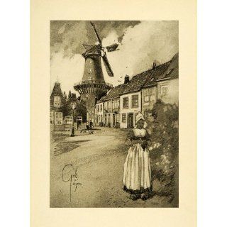 1909 Print Leiden Leyden Dutch Windmill South Holland