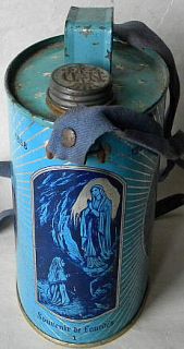 Vintage Lourdes Souvenir Holy Water Litho Tin Canteen 1958 Centennial