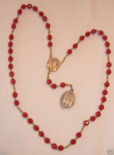 Holy Ghost Chaplet Vintage Faceted Red Resin Beads Two Medals Holy
