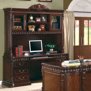 Executive Desk Hutch Carved Wood Home Office 800801