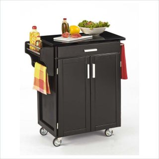 Home Styles Furniture Black Wood Kitchen Cart with Black Granite Top