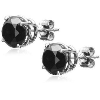 00 carat ct tw 6 carat Round Black Diamond Stud Earrings; 14k White