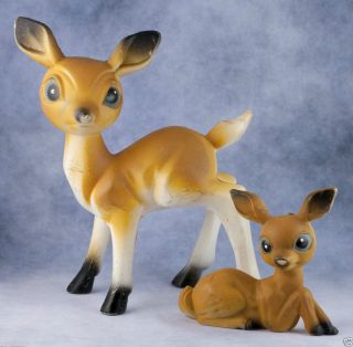 Vintage 6 inch Hard Plastic Deer Doe and Fawn Figurines Made in Hong