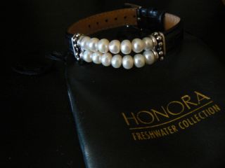 Honora Freshwater Pearl Bracelet with Black Leather Band