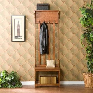 Traditional Mission Oak Hall Tree Entry Bench Coat Hook