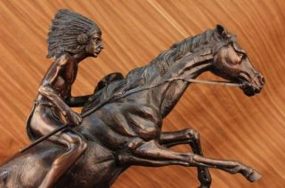  Remington Bronze Statue Native American Indian Horse 20 NR Sculpture