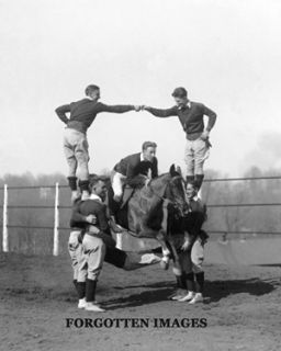 Man on Horse Jumping Human Pyramid 1930s Photograph