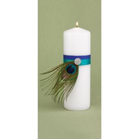 Hortense Peacock 9 Tall White Wedding Unity Pillar Candle