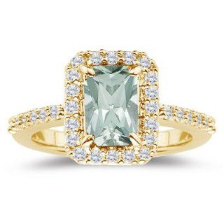 0.45 Cts Diamond & 2.76 Cts Green Amethyst Ring in 14K