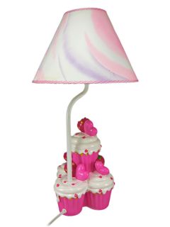 Adorable Hot Pink Strawberry Cupcake Table Lamp
