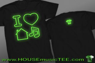 Neon Green Logo I Love House Music Tee T Shirt Dance