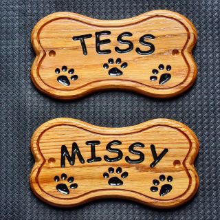  Custom Carved Solid Oak Dog Puppy Kennel House Name Plaque Sign