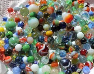 Vintage Mason Jar Full of Old Marbles Different Types and Sizes