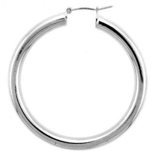 Sterling Silver Italian 4mm Tube Hoop Earrings, 1 3/4 inch (43 mm