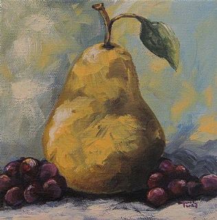 Golden Pear with Red Grapes 6 x 6 Original Painting by Torrie Smiley