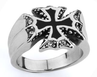Stainless Steel Iron Cross Ring with stone(Available in