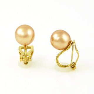 3D Classic Pearl Clip On Earrings   Champagne 8mm on Gold Jewelry