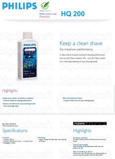 New Genuine Philips Jet Clean Solution HQ200 50 Shaving Cleaner Fluid