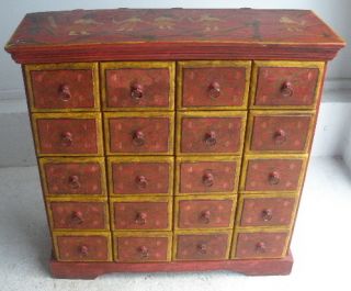 Asian Design Red Lacquer Apothecary Herb Cabinet