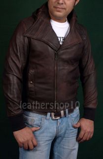 Mens Hoody Antique Real Leather Jacket s 5XL Available