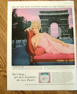 1960 Ponds Cold Cream Ad Paris France Jacqueline Huet