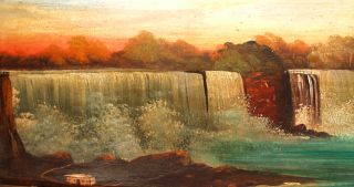  Long Antique Niagara Falls Oil Painting Primitive Hudson River School