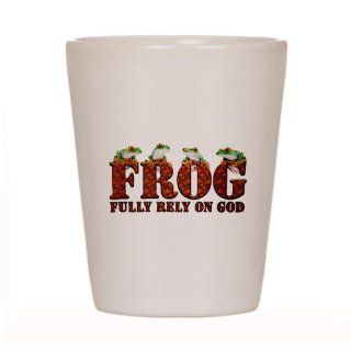 Shot Glass White of FROG Fully Rely On God Everything