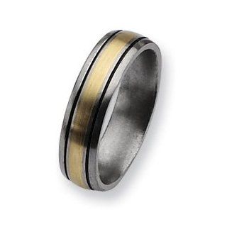 Titanium 14k Gold Inlay 6mm and Antiqued Band TB108 7.5: Jewelry