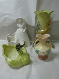 HULL ART POTTERY VINTAGE LOT OF 4 DUCK LILY DEER OR UNICORN LADY