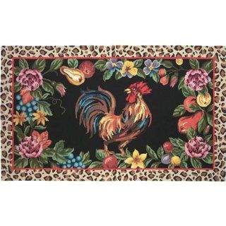 123 Creations C271.4 rd. Rooster Leopard Border Hooked Rug