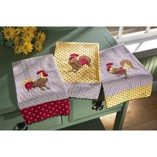 3 Rooster Patchwork Country Print Kitchen Towels