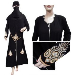 Ibaexports Black Zircon 3 Pcs Abaya Muslim Islamic Niqab