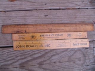 Lot of 8 Vintage Antique Primitive Advertising Wood Rulers with Wood
