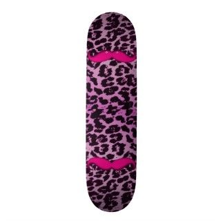 Cute funny pink mustache girly purple leopard skin skate boards