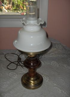  Wood Antique Brass Metal White Globe Hurricane Table Lamp