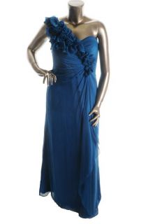 Adrianna Papell New Blue Ruched One Shoulder Sheath Formal Dress Gown