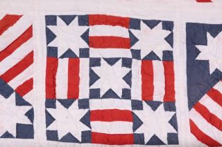 L89 Vintage Americana Stars and Stripes Small Crib Lap Quilt Hand