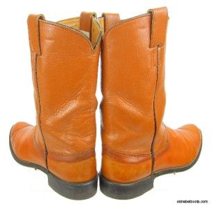 Vintage USA Made Hyer Orange Leather Cowboy Boots Black Piping Olathe