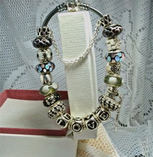 Authentic Pandora Bracelet* I Love You Dear* 8.3 oxidized Loaded in