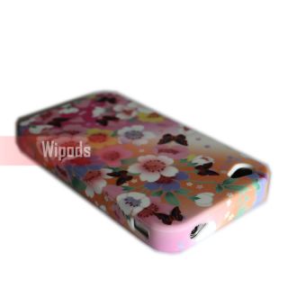 Colorful Flower Butterfly Soft Silicone Case Cover for Apple iPhone 4