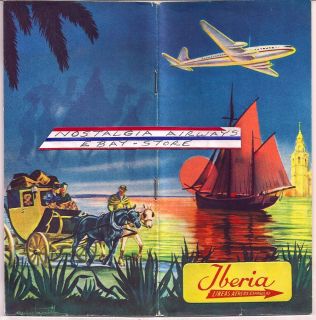 Iberia Airlines of Spain 1950s Route Map Brochure DC 4