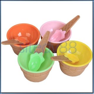 Four Colors Ice Cream Bowls Spoons Set for Kids Children Part​y