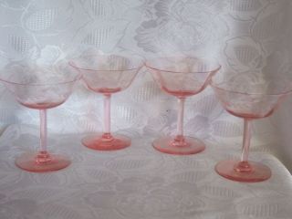 Pink Depression Etched Sherbet Ice Cream Dishes