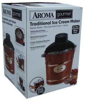 New1 Gallon 4 Quart Ice Cream Maker Aroma Wood Bucket Hand Crank or