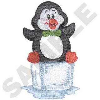 PENGUIN   SITTING ON ICE CUBE EMBROIDERED PATCH, APPROX. SIZE 2 1/2X4